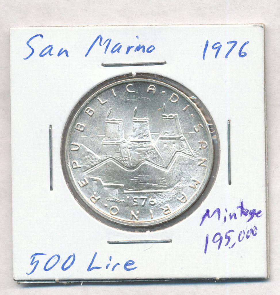 1976 San Marino 500 Lire 83.5% Silver Coin (1 of 2)