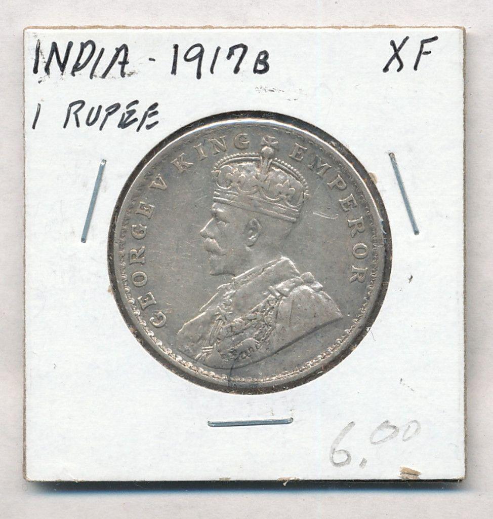 1917 India 1 Rupee 91.7% Silver Coin (1 of 2)