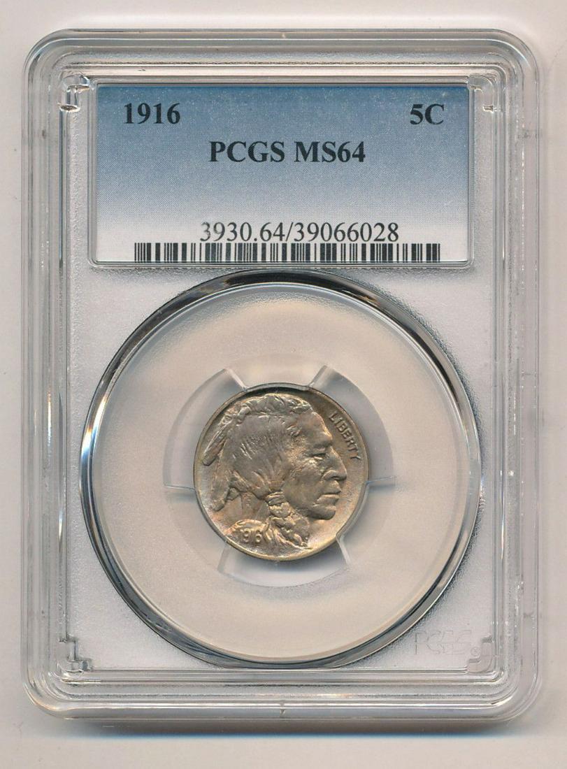Rare 1916 Buffalo 5 Cent PCGS MS64 (1 of 5)