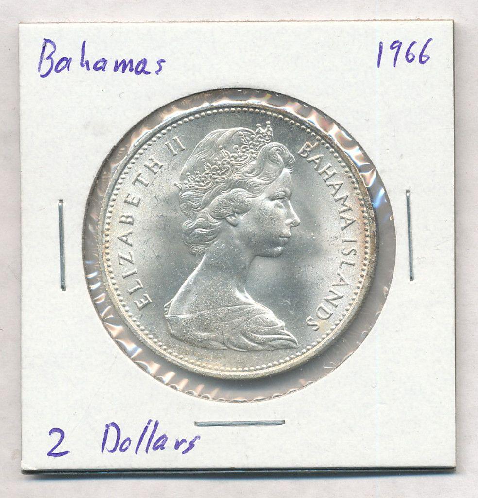1966 Bahamas 2 Dollar 92.5% Silver Coin (1 of 2)