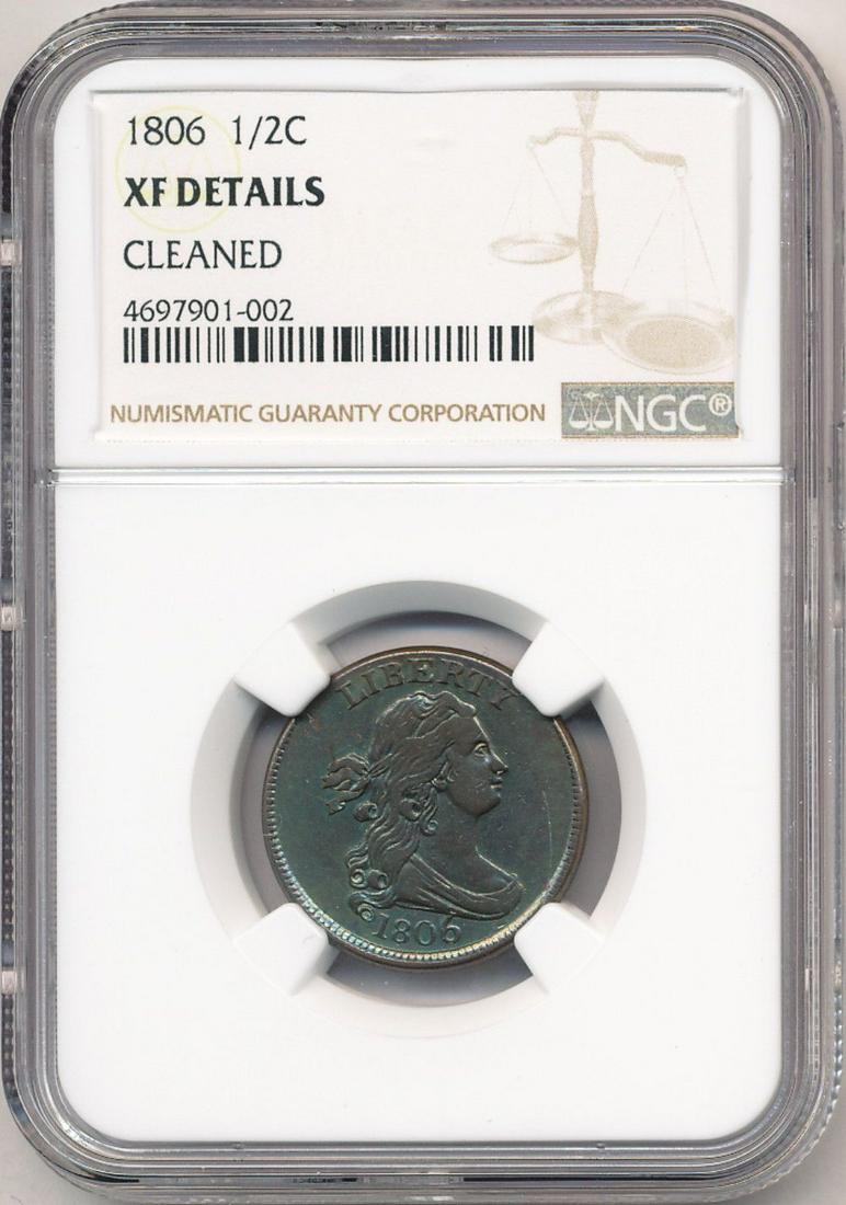 1806 Draped Bust Half Cent NGC XF Details Cleaned (1 of 4)