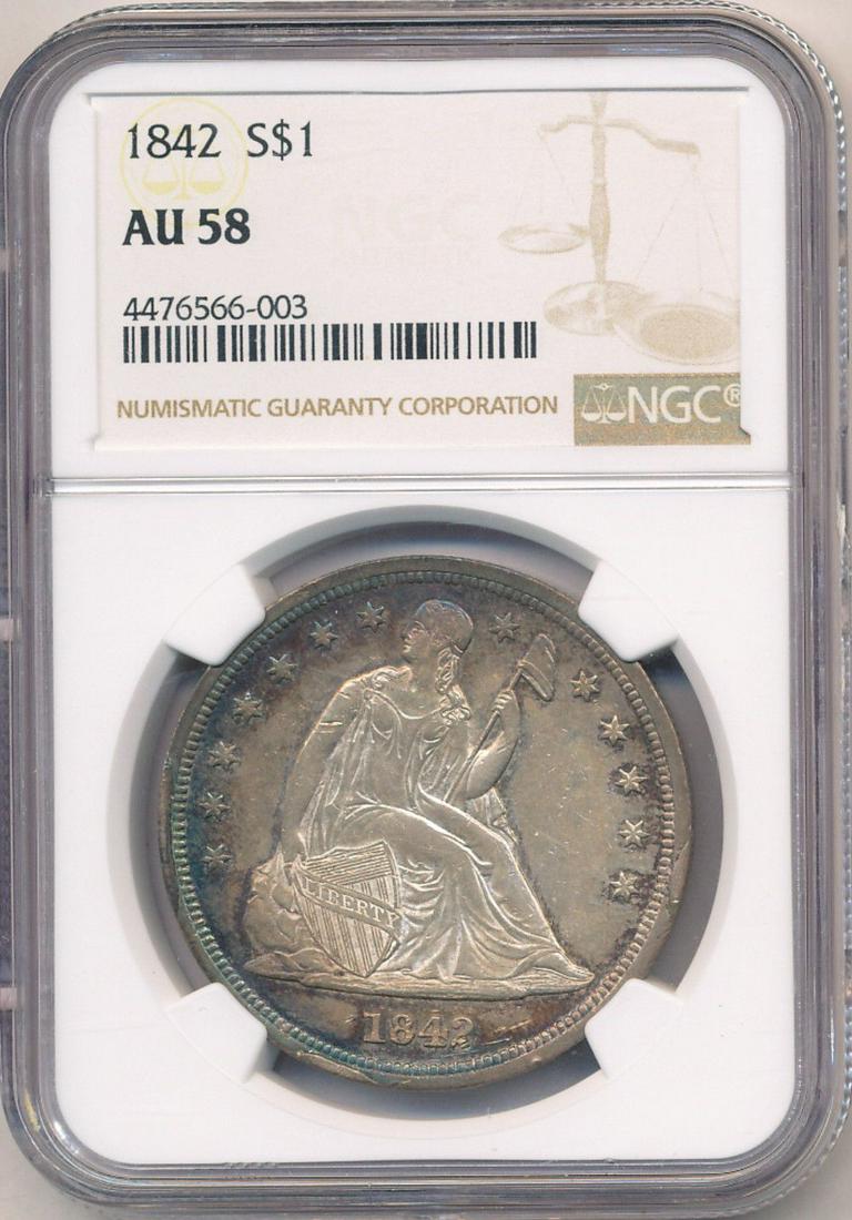 1842 Liberty Seated Silver Dollar NGC AU58 (1 of 4)