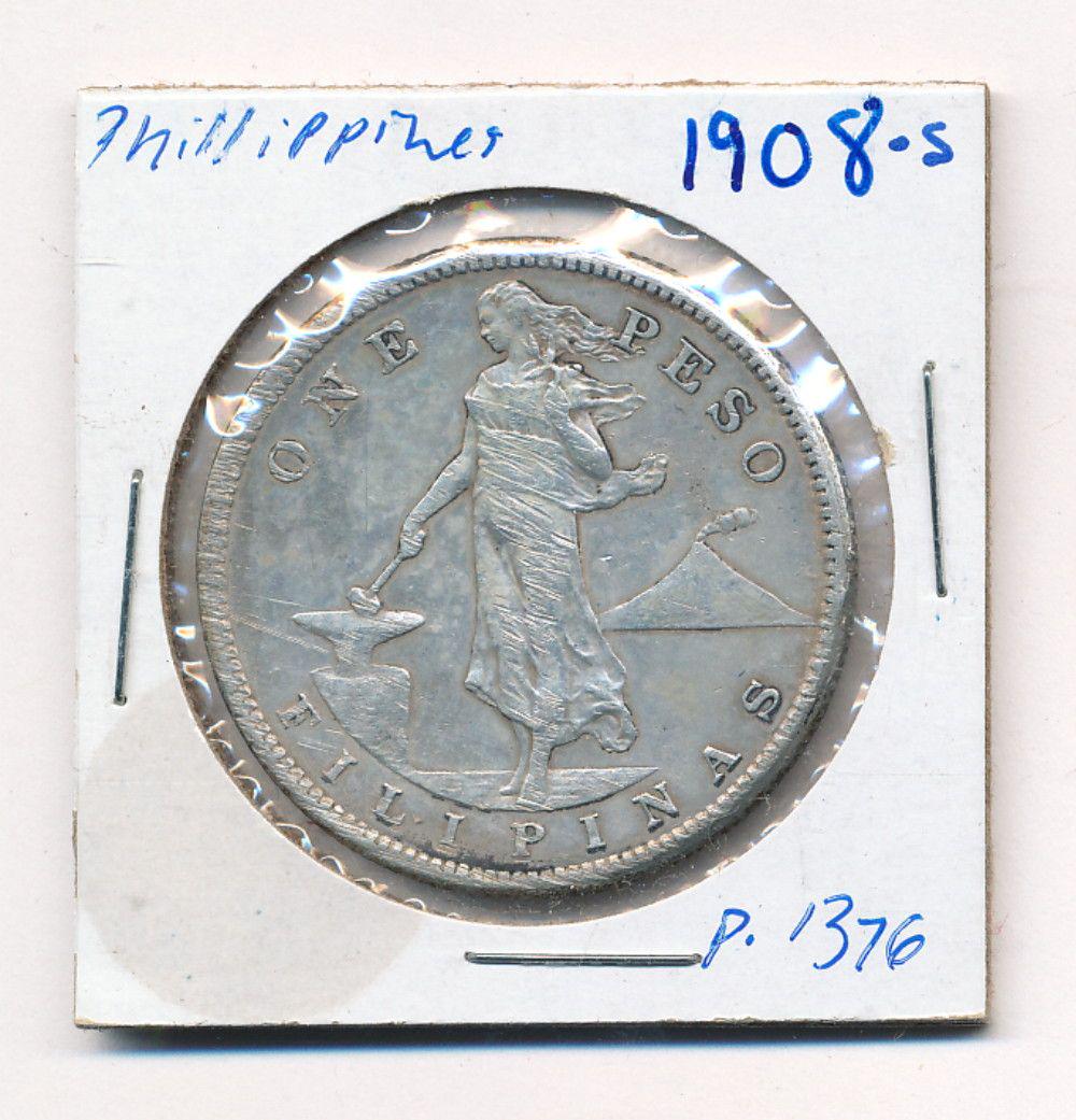 1908-S Philippines One Peso 80% Silver Coin (1 of 2)