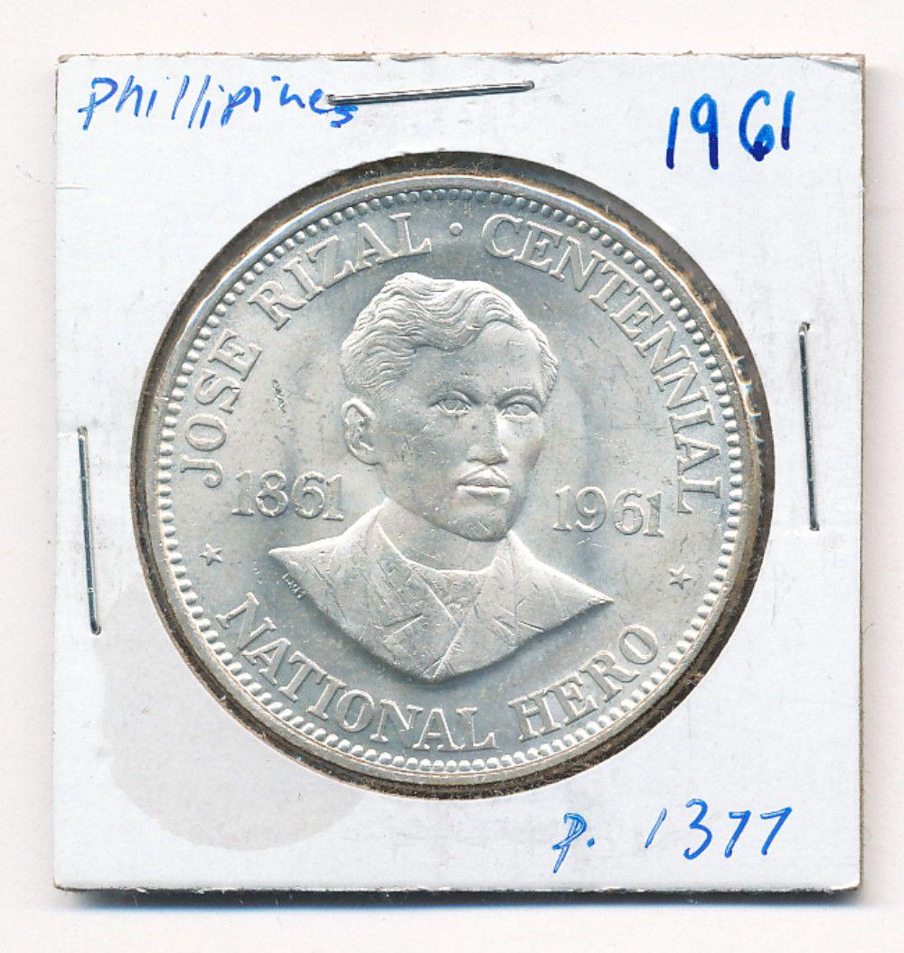 1961 Philippines Jose Rizal 90% Silver One Peso (1 of 2)