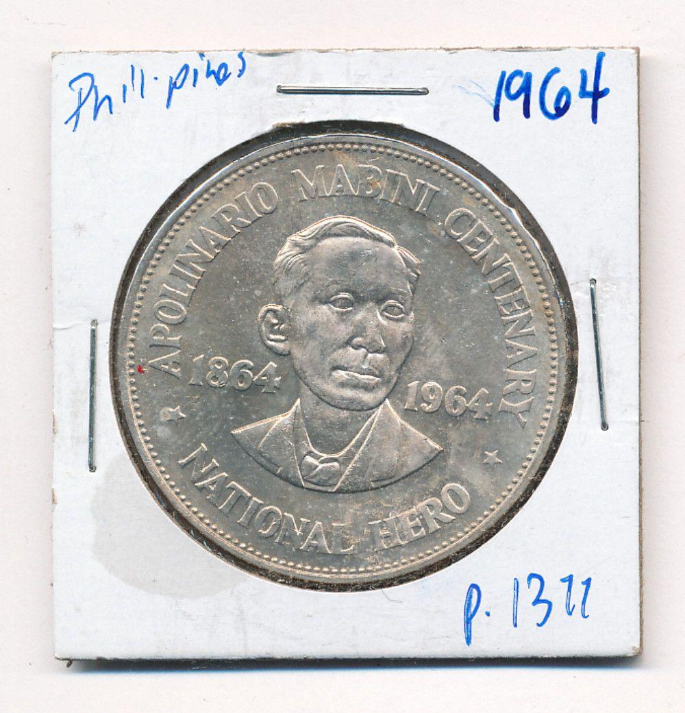 1964 Philippines Andres Bonifacio 90% Silver One Peso (1 of 2)