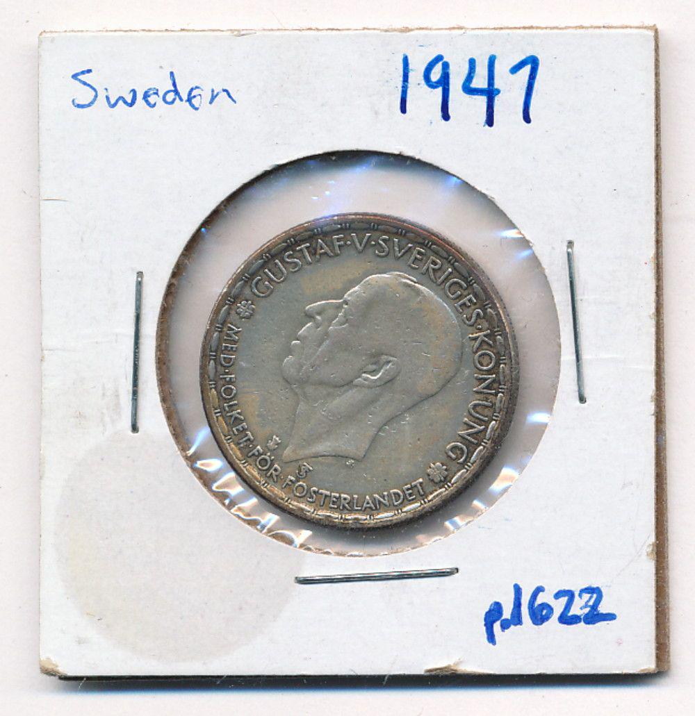 1947 Sweden King Gustav V Adolf 40% Silver 1 Krona (1 of 2)