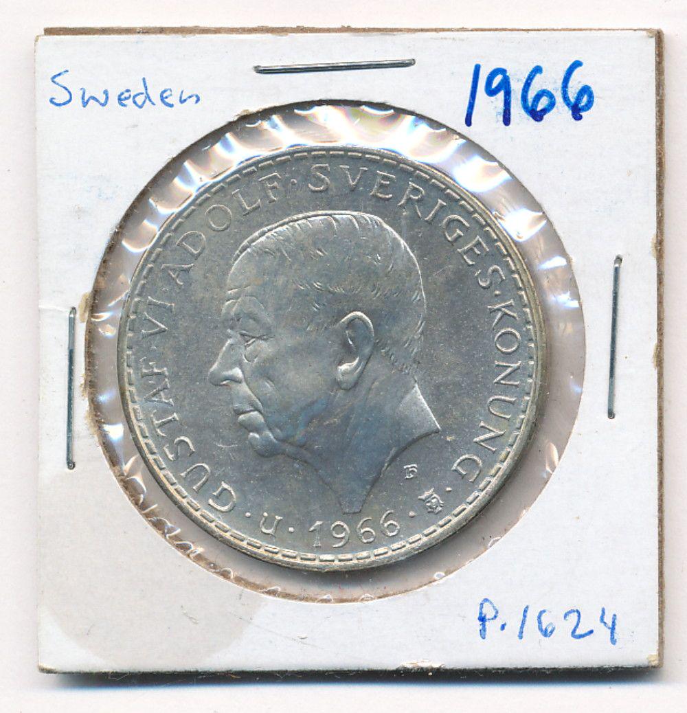 1966 Sweden King Gustav V Adolf 40% Silver 5 Krona (1 of 2)