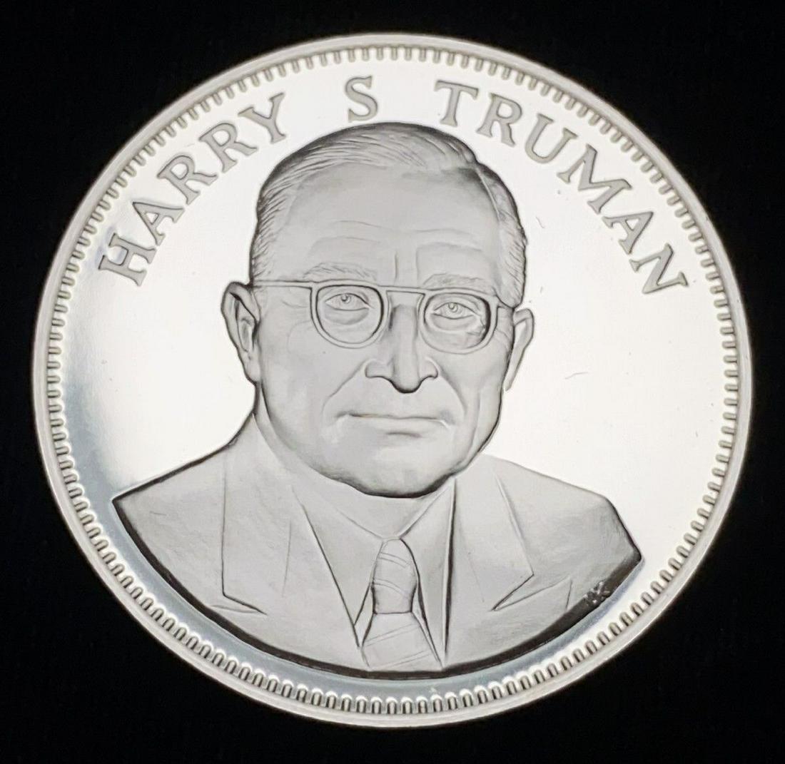 1976 Proof Sterling Silver Medal Harry S. Truman: NOTE: If any of you win 7 or more of the 12 medals included in the Gallery of Great Americans set, we will also send you the collectors page.Winner shall receive the (1) one exact Harry S. Truman meda