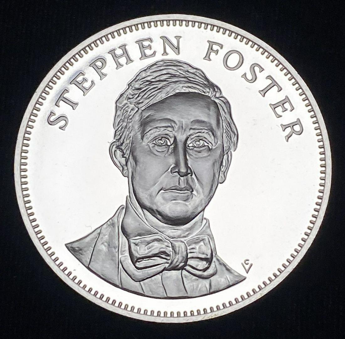 1976 Proof Sterling Silver Medal Stephen Foster: NOTE: If any of you win 7 or more of the 12 medals included in the Gallery of Great Americans set, we will also send you the collectors page.Winner shall receive the (1) one exact Stephen Foster medal