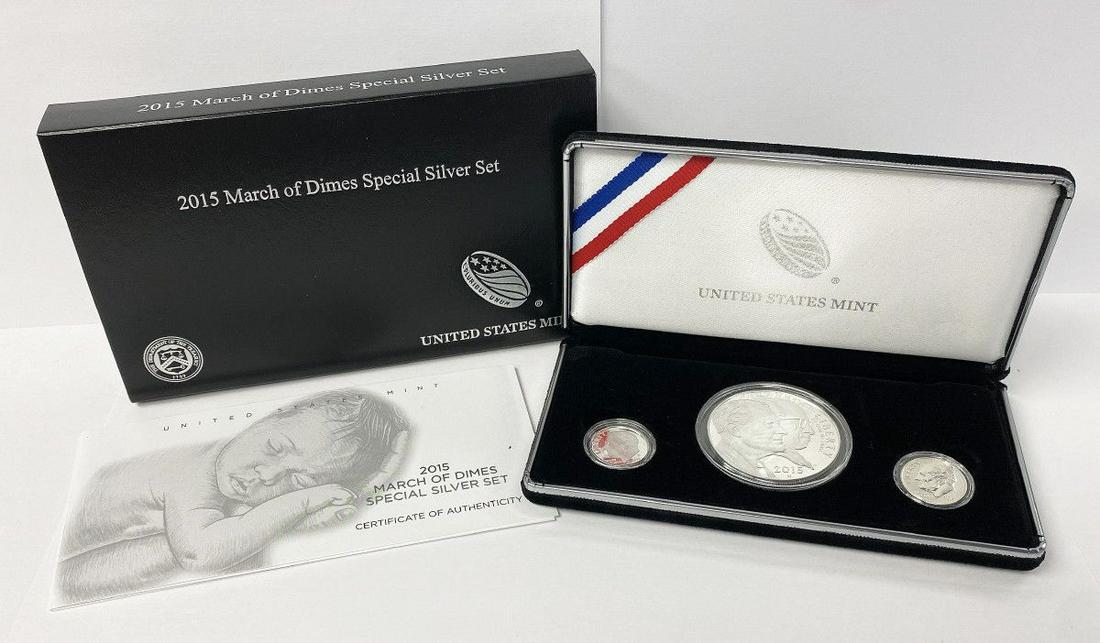 2015 US Mint March of Dimes Special Silver 3-Coin Set: Winner shall receive the exact set shown here. (ML/UB)