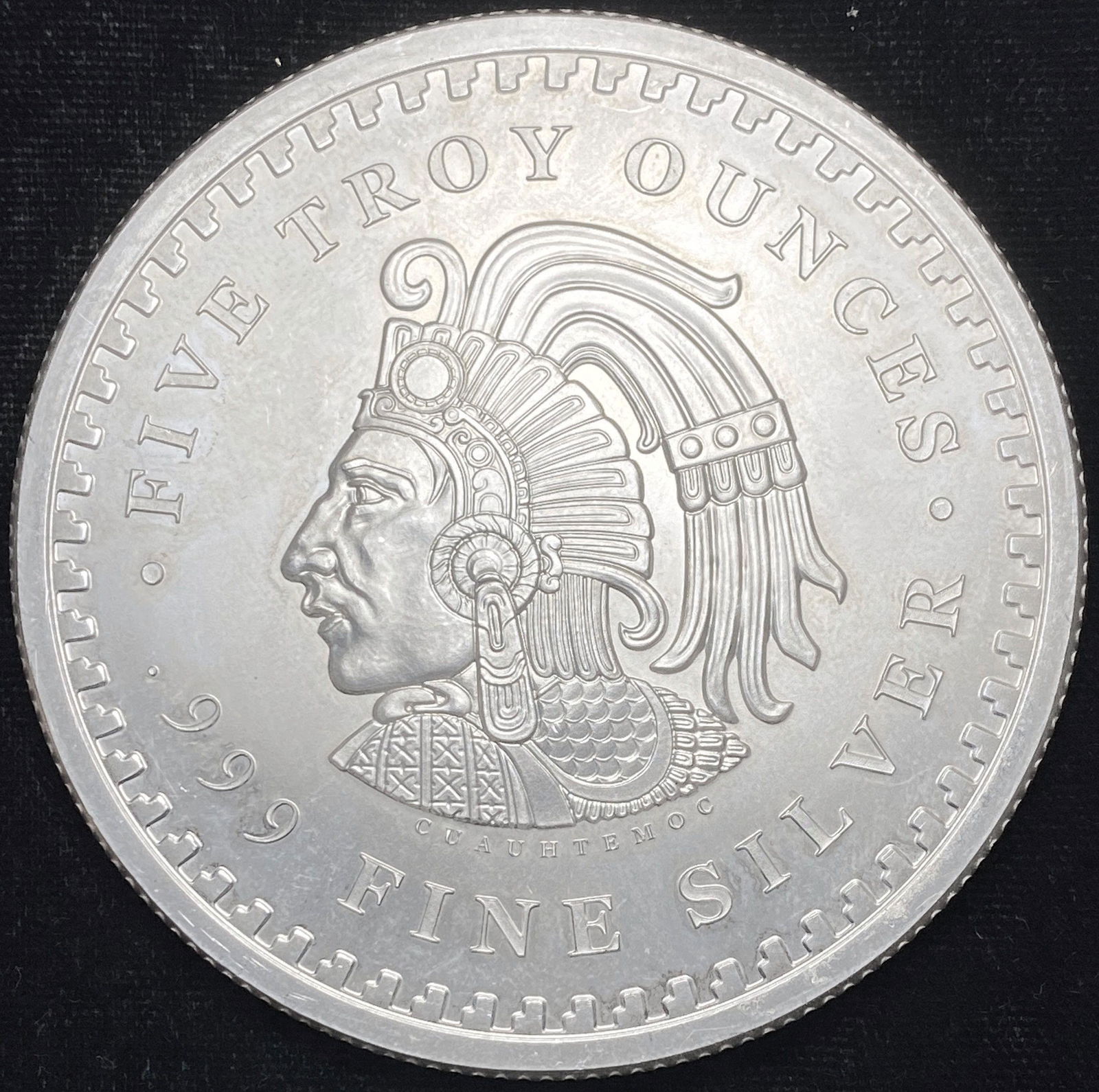 Cuauhtemoc Aztec Calender 5 Troy Ounce .999 Fine Silver (1 of 2)