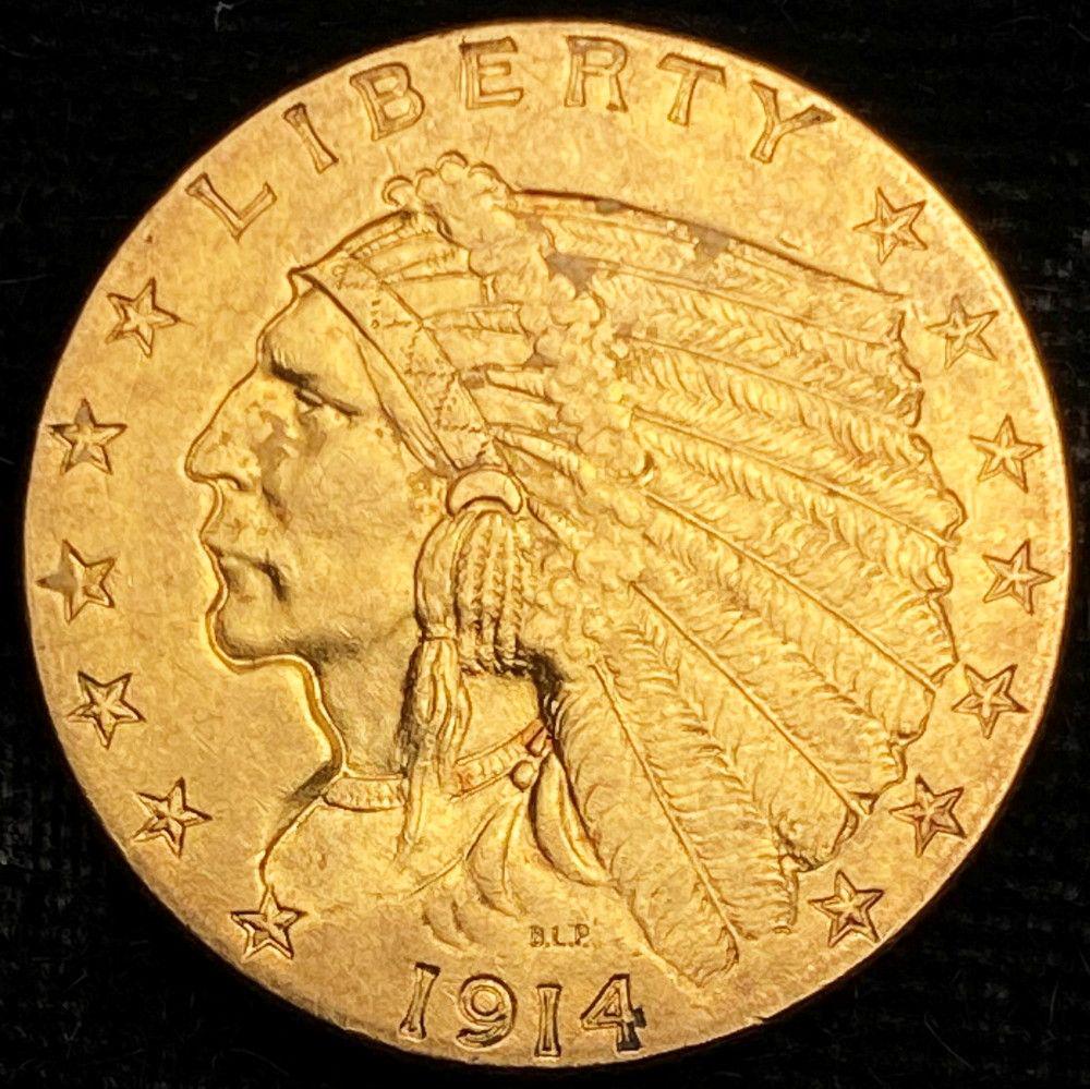 1914 2 1/2 Dollar Indian Gold AU (1 of 2)