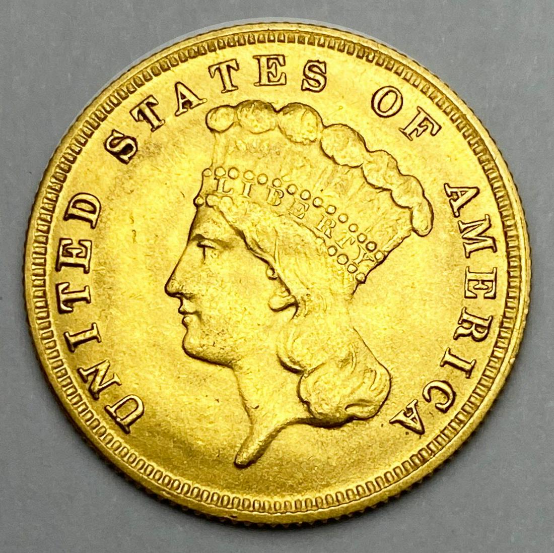 Rare 1888 $3 Princess Gold MS63 Details: Winner shall receive the exact coin shown here. (IS/UUUR)