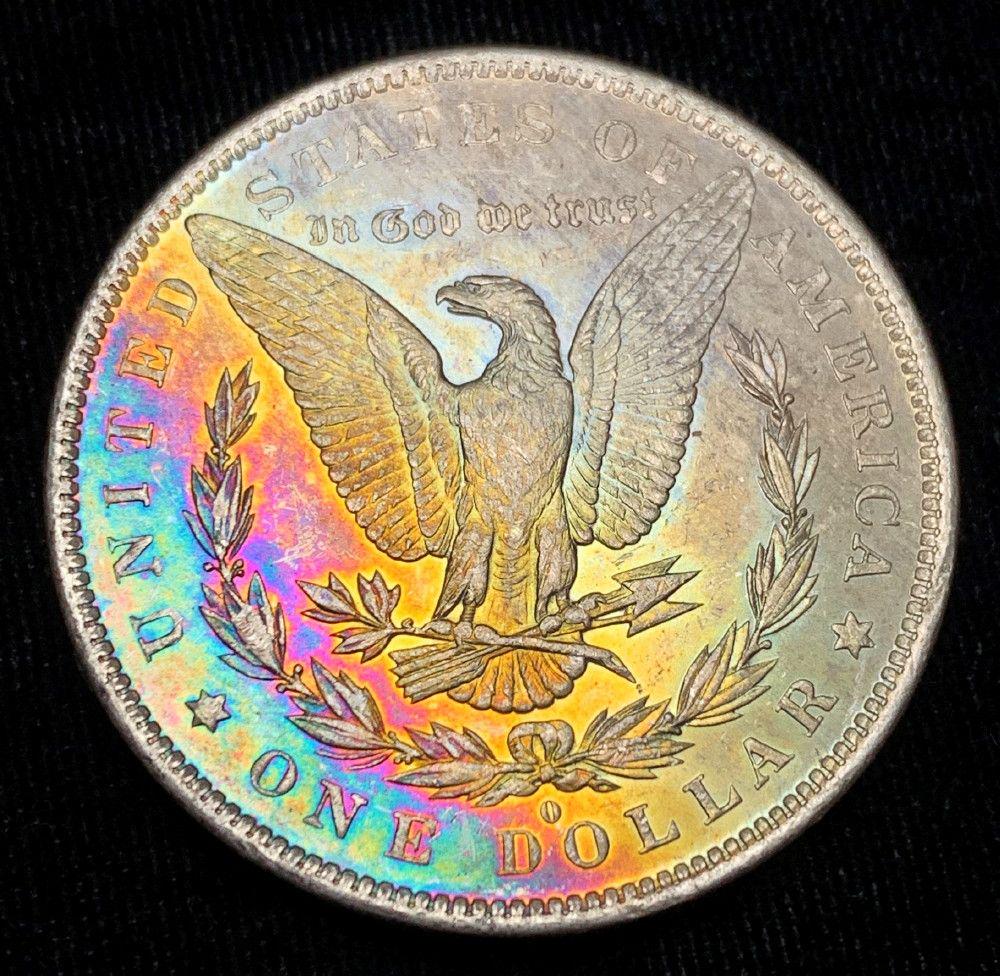 Monster Rainbow 1883-O Morgan Silver Dollar MS63: Winner shall receive the exact coin shown here. (IS/RB)