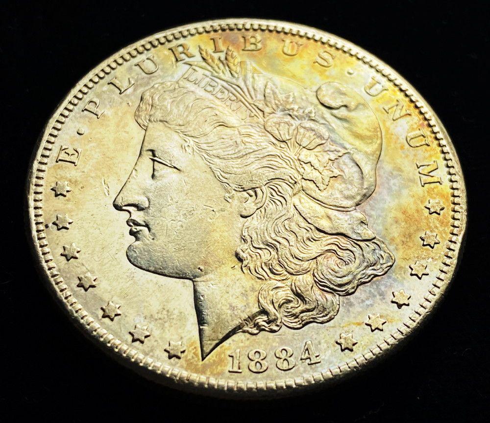 1884-S Morgan Silver Dollar AU58 PL Rainbow Toning (1 of 6)
