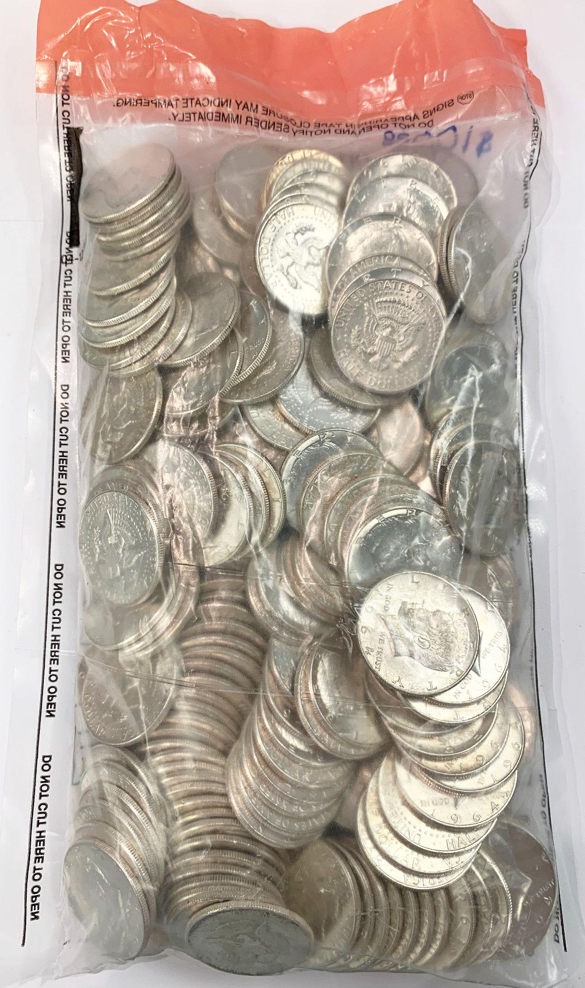 BAG OF ALMOST MINT 90% SILVER 1964 KENNEDY $100 FV (1 of 9)