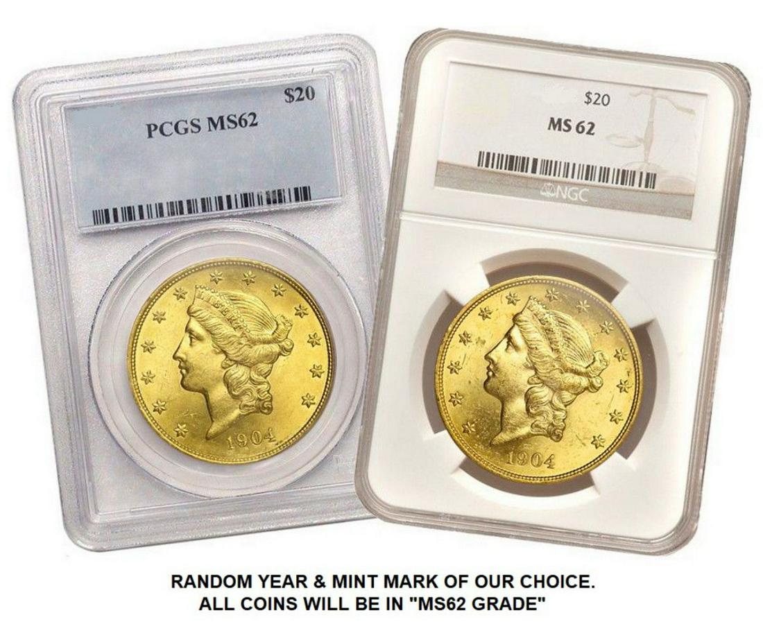 Ten (10) $20 Gold Liberty Head PCGS/ NGC MS62 (1 of 3)