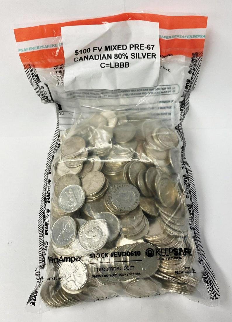 $100 FV 80% Silver Mixed Canadian Pre-1967 (1 of 4)