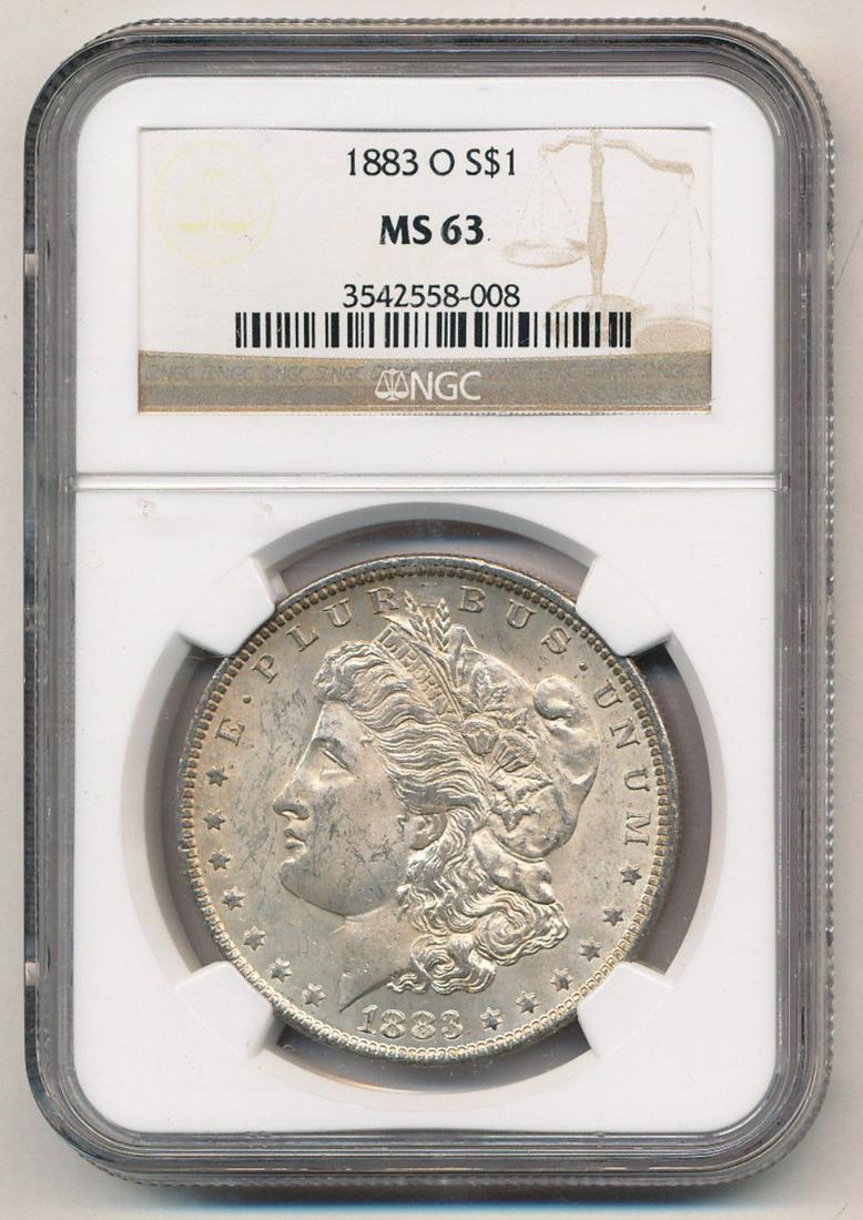 1883-O Morgan Silver Dollar NGC MS63: Winner shall receive the exact coin shown here. (EM/RB)