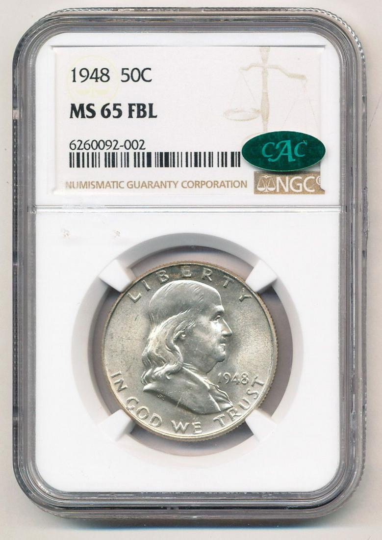 1948 Lincoln Half Dollar NGC MS65 FBL CAC Sticker (1 of 2)
