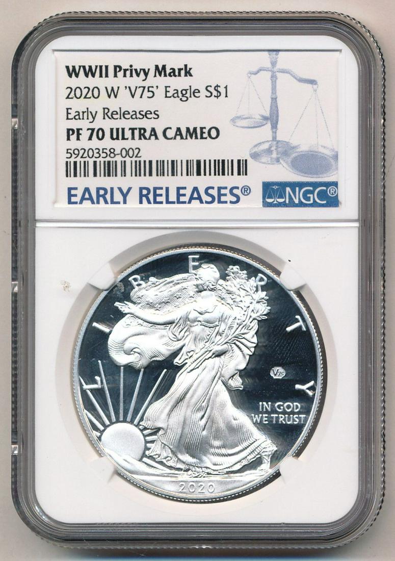 2020-W V75 Silver Eagle WW2 Privy NGC PF70 Ultra Cameo (1 of 2)