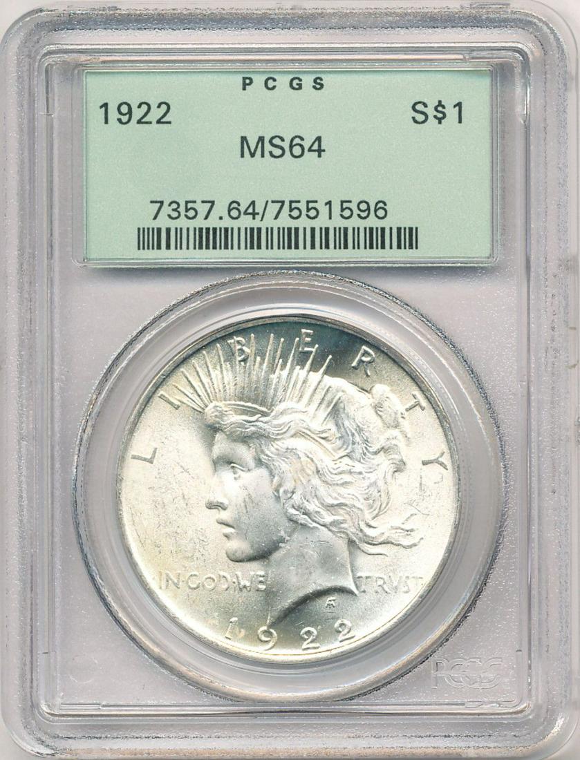 1922 Peace Silver Dollar OGH PCGS MS64 (1 of 4)