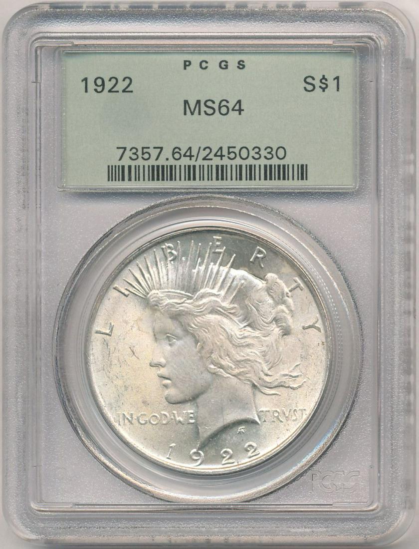 1922 Peace Silver Dollar OGH PCGS MS64 (1 of 4)