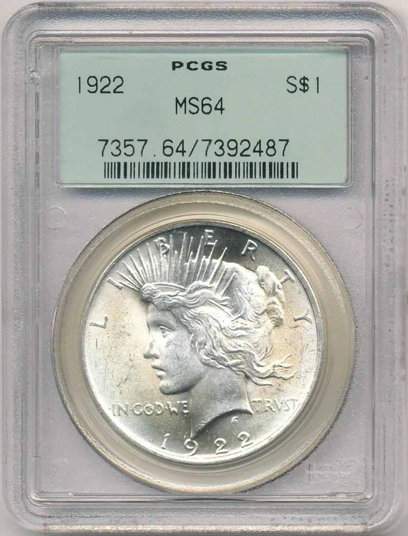 1922 Peace Silver Dollar OGH PCGS MS64 (1 of 4)
