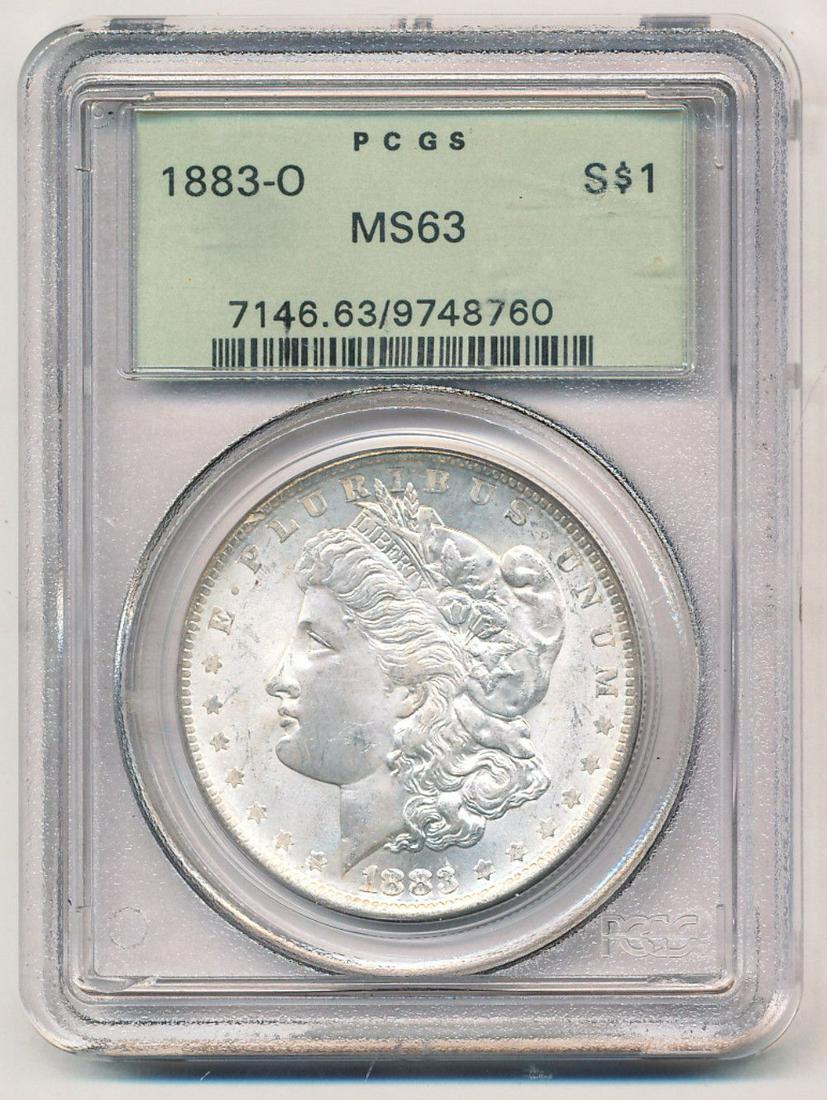 1883-O Morgan Silver Dollar OGH PCGS MS63: This coin was certified sometime shortly after PCGS began opperating in 1986.Winner shall recieve the exact coin shown here. (EM/OR)