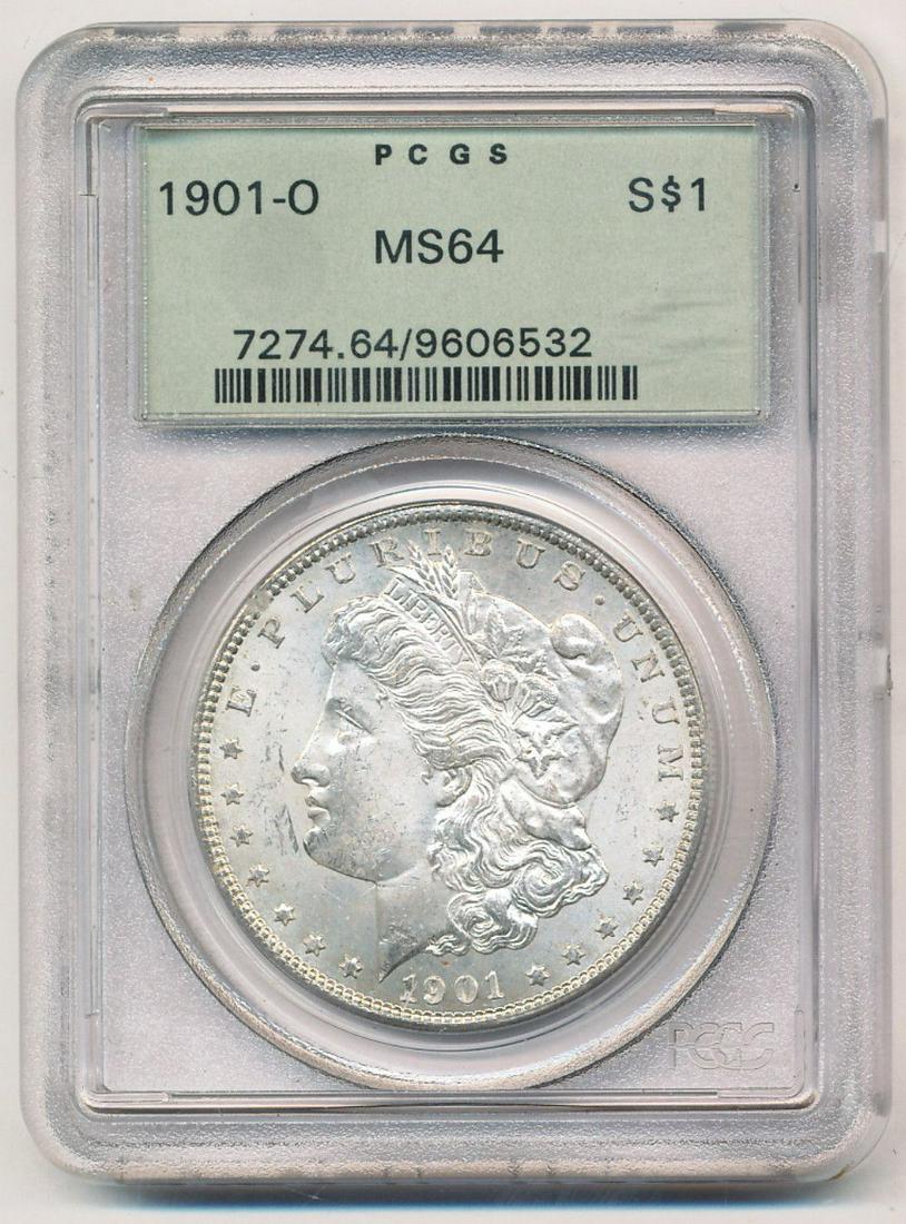 1901-O Morgan Silver Dollar OGH PCGS MS64: This coin was certified sometime shortly after PCGS began opperating in 1986.Winner shall recieve the exact coin shown here. (EM/IR)