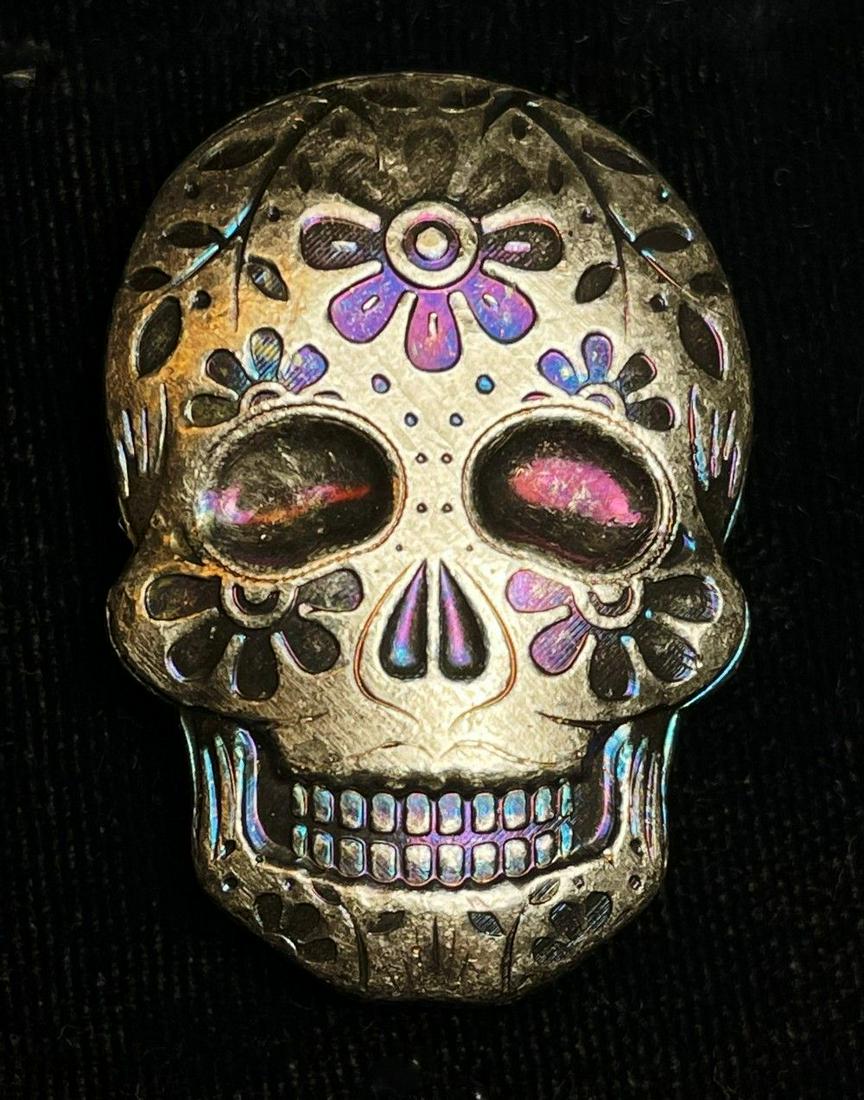 Monarch Hand Poured 2 oz Silver Day of the Dead Skull (1 of 2)