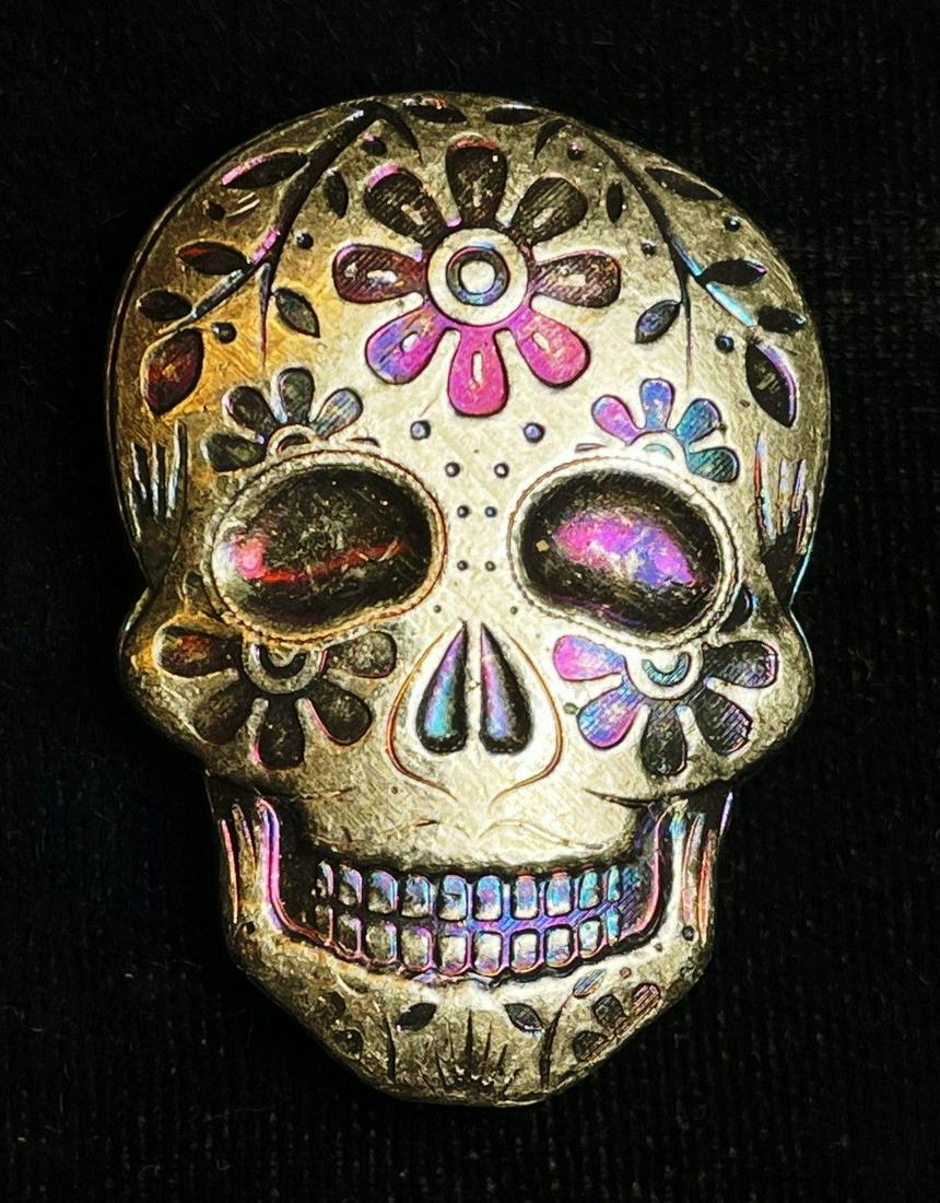 Monarch Hand Poured 2 oz Silver Day of the Dead Skull (1 of 2)