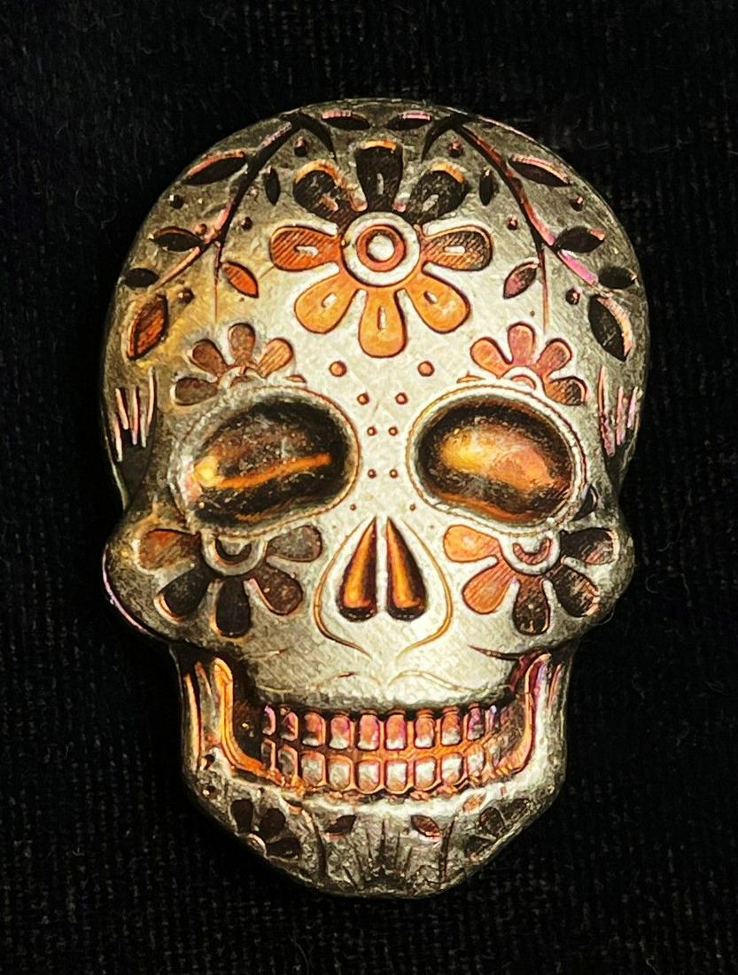 Monarch Hand Poured 2 oz Silver Day of the Dead Skull (1 of 2)