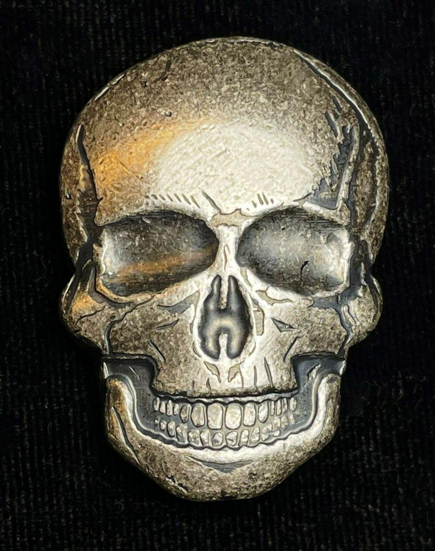 Monarch Hand Poured 2 oz Silver Day of the Dead Skull (1 of 2)