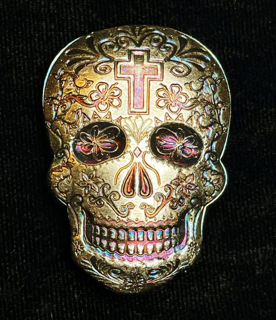 Monarch Hand Poured 2 oz Silver Day of the Dead Skull (1 of 2)