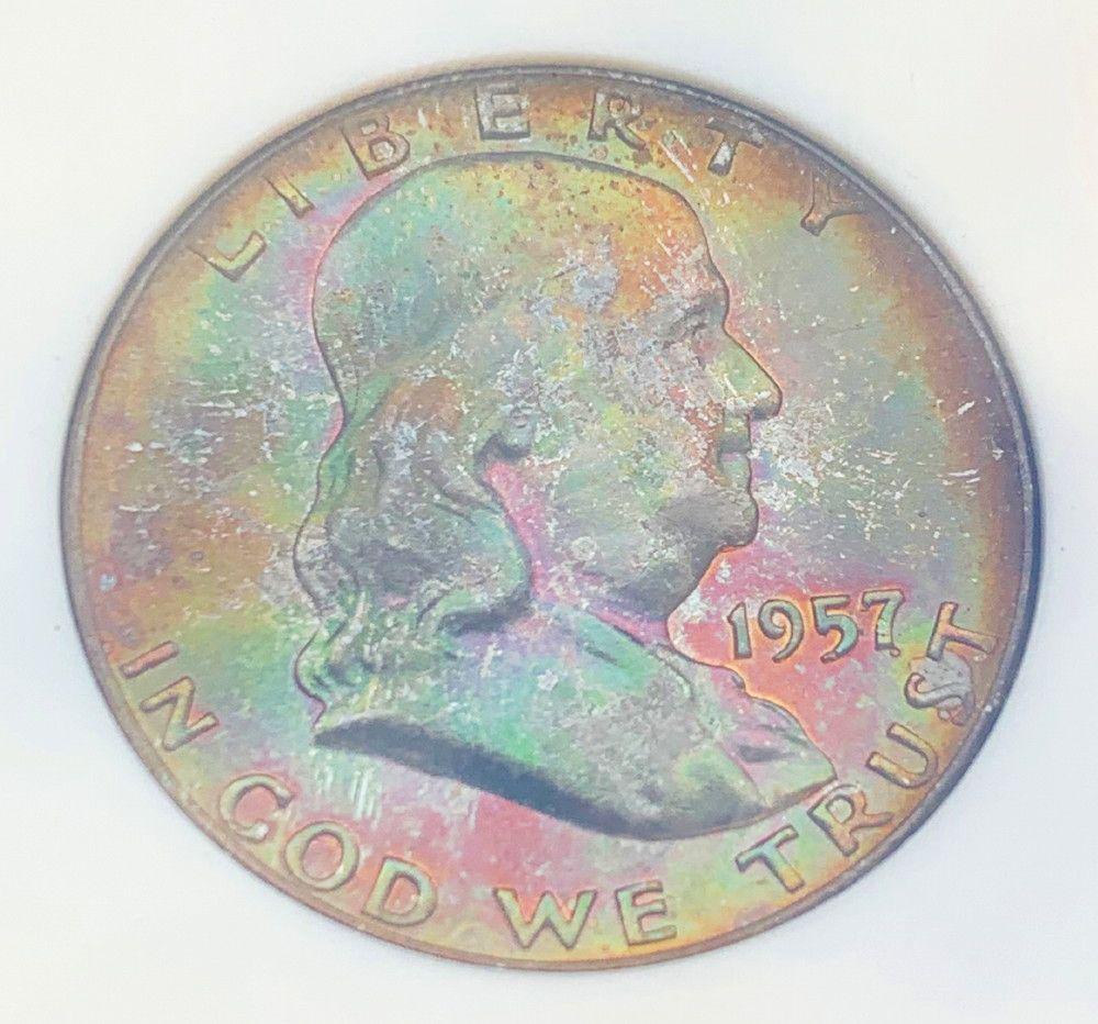 1957-D Franklin 50C NGC MS65 Monster Rainbow Toning (1 of 6)