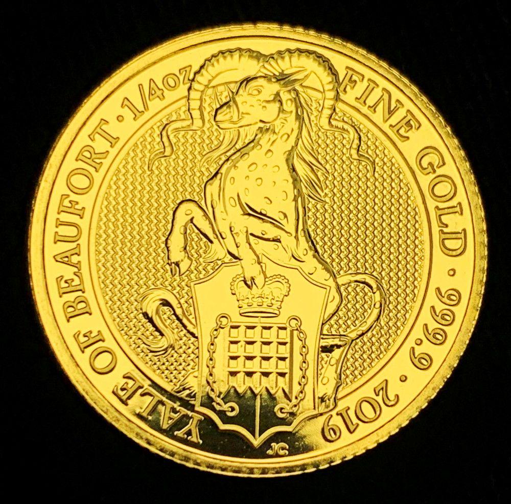 2019 UK 25GBP 1/4 oz Gold Queens Beast Yale of Beaufort (1 of 2)