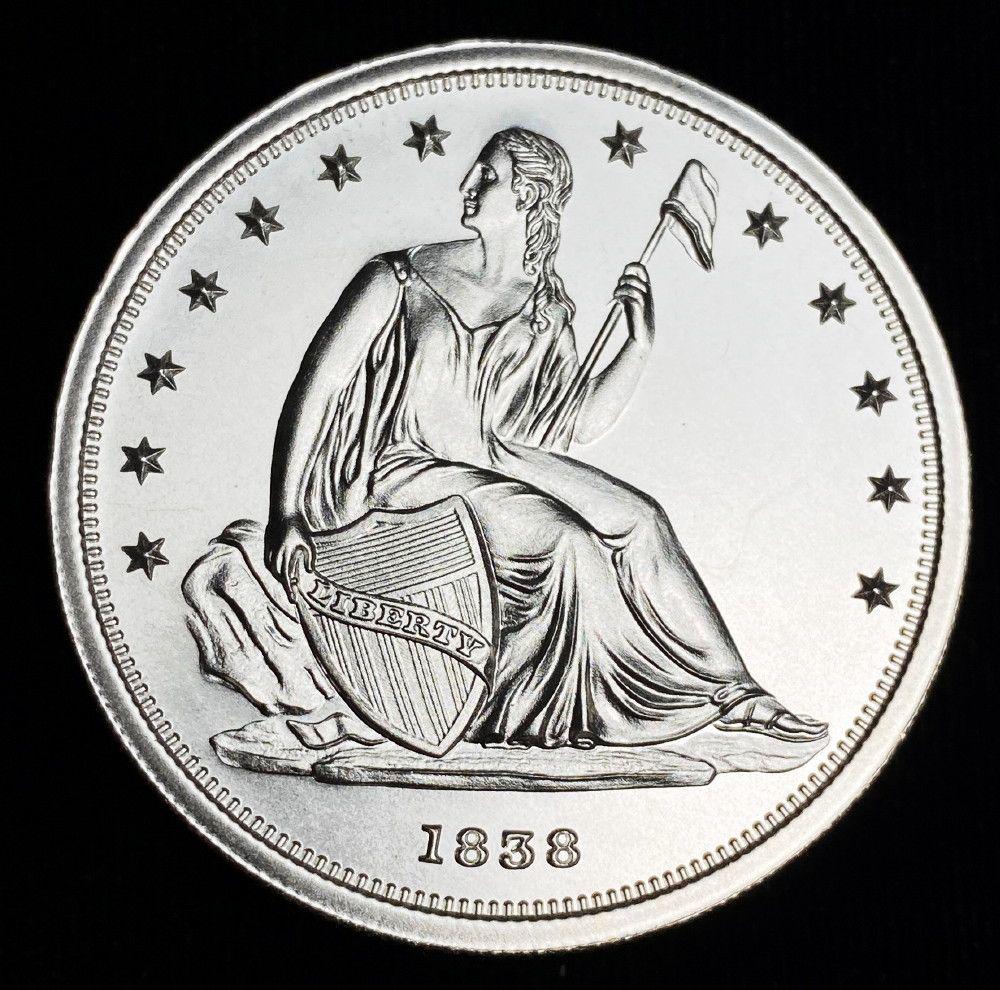 Intaglio Mint 1838 Gobrecht $1 (J84) Tribute-2 ozt 39mm: Winner shall receive the exact coin shown here. (EM)