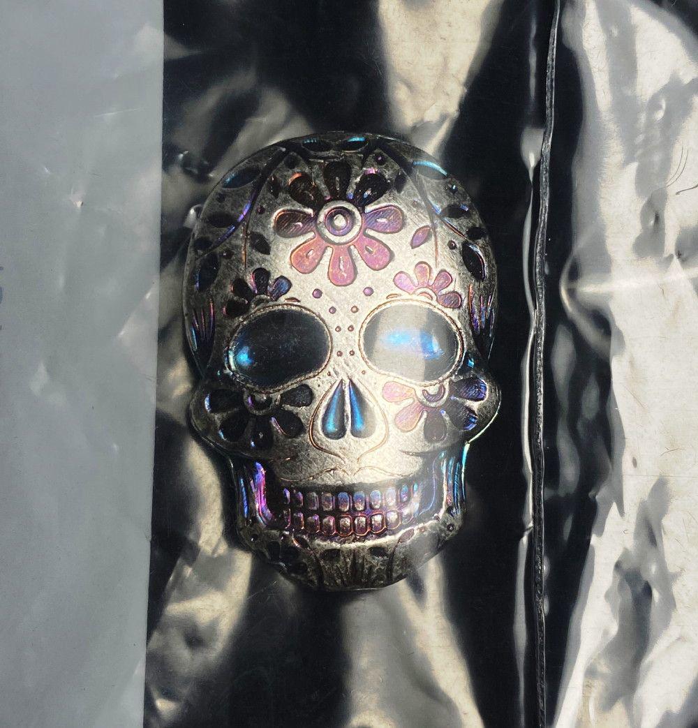 Monarch Hand Poured 2oz Slvr Day of the Dead Skull Rose (1 of 3)