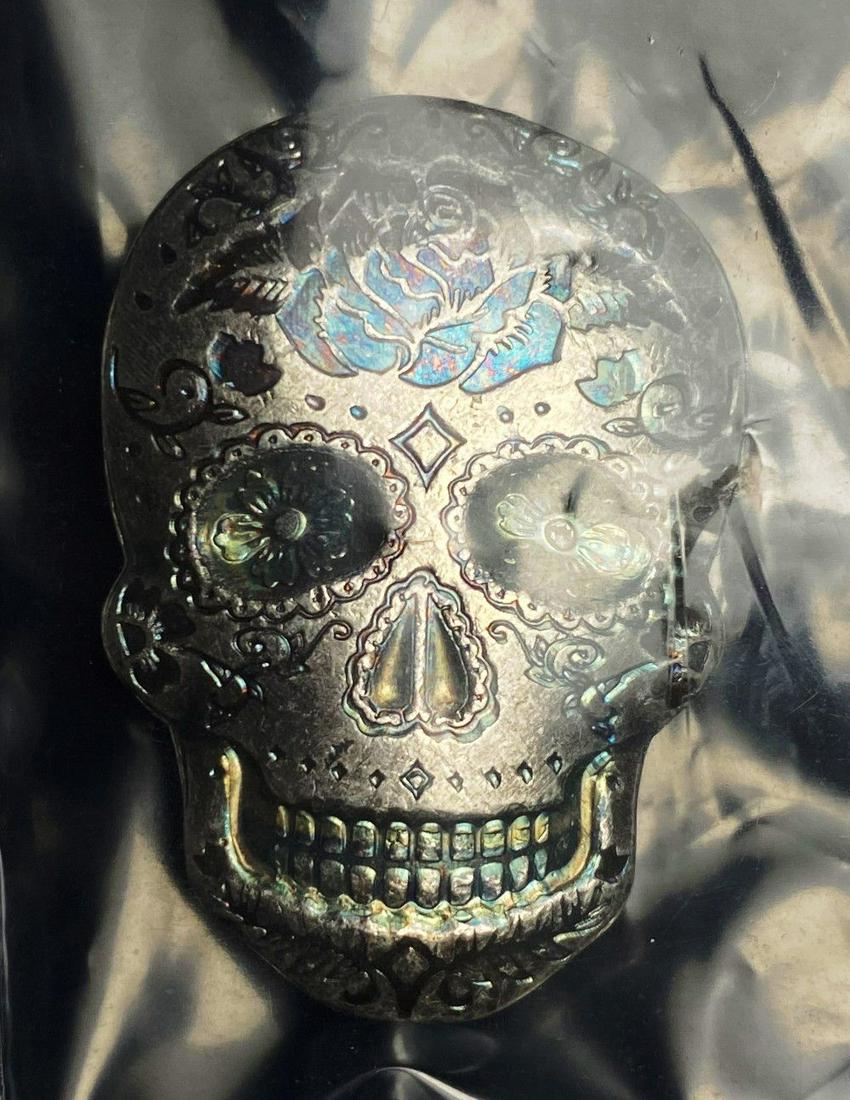 Monarch Hand Poured 2oz Slvr DOTD Skull Rose (1 of 3)