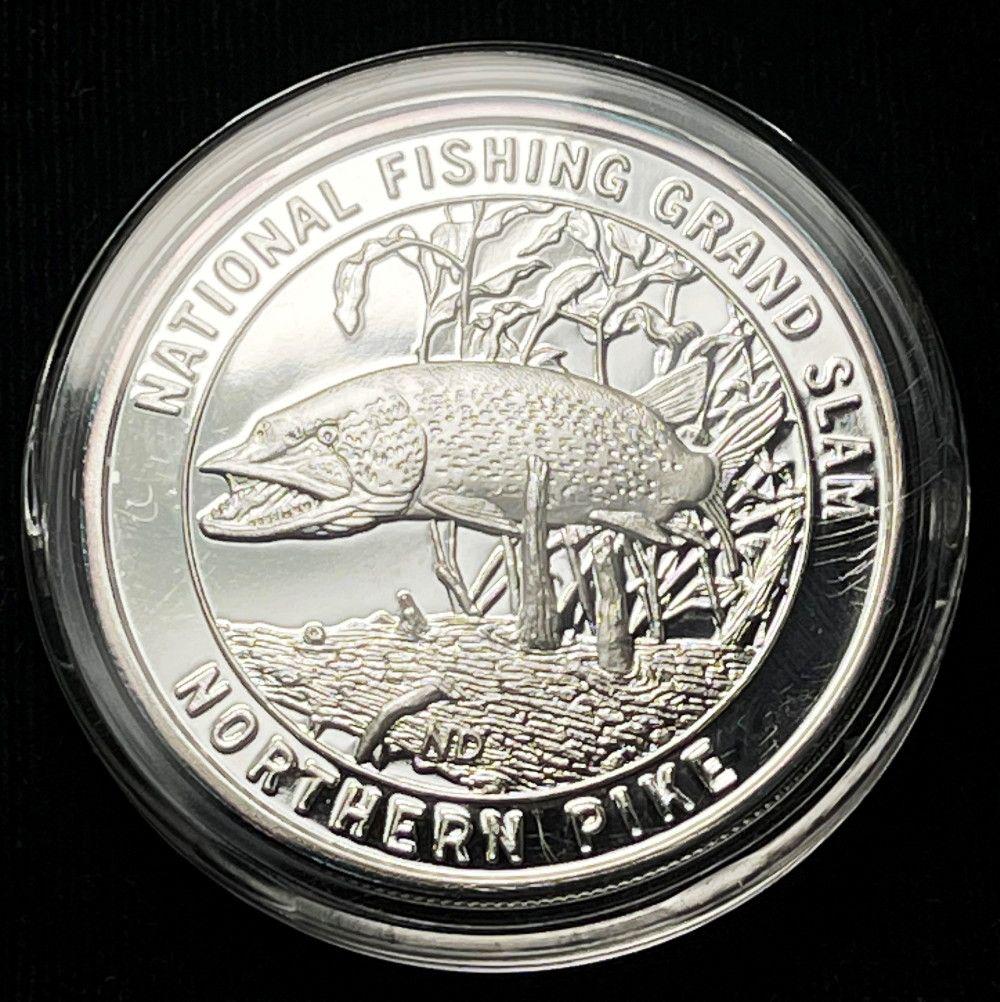 National Fishing Grand Slam Northern Pike 1 oz Silver: One winner shall receive the case shown in the last photo, if won 8 or more coins from this set.Winner shall receive the exact coin shown here. (RR/UB)