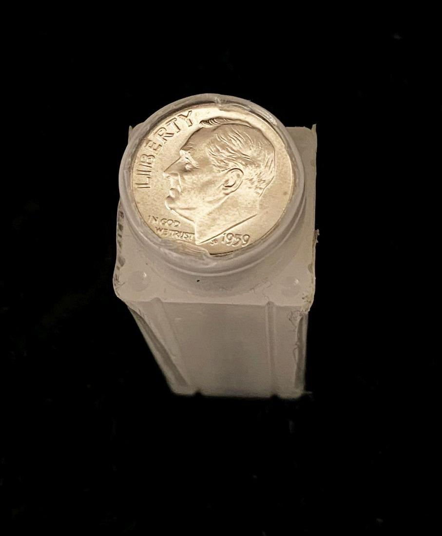 Roll (50 Coins) 1959 Mint Condition 90% Dimes $5 Face: Winner shall receive the exact roll shown here.