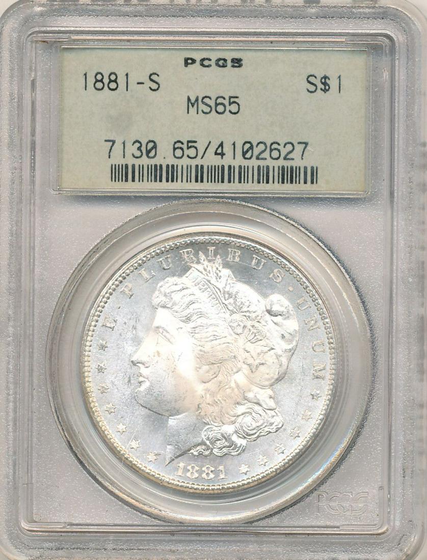 1881-S Morgan Silver Dollar Old Green PCGS Holder MS65 (1 of 2)
