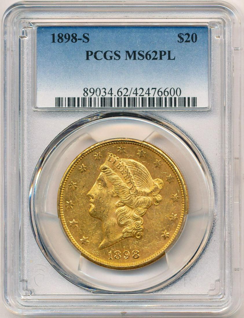 Rare PL Gold 1898-S $20 Liberty Head PCGS MS62PL (1 of 14)