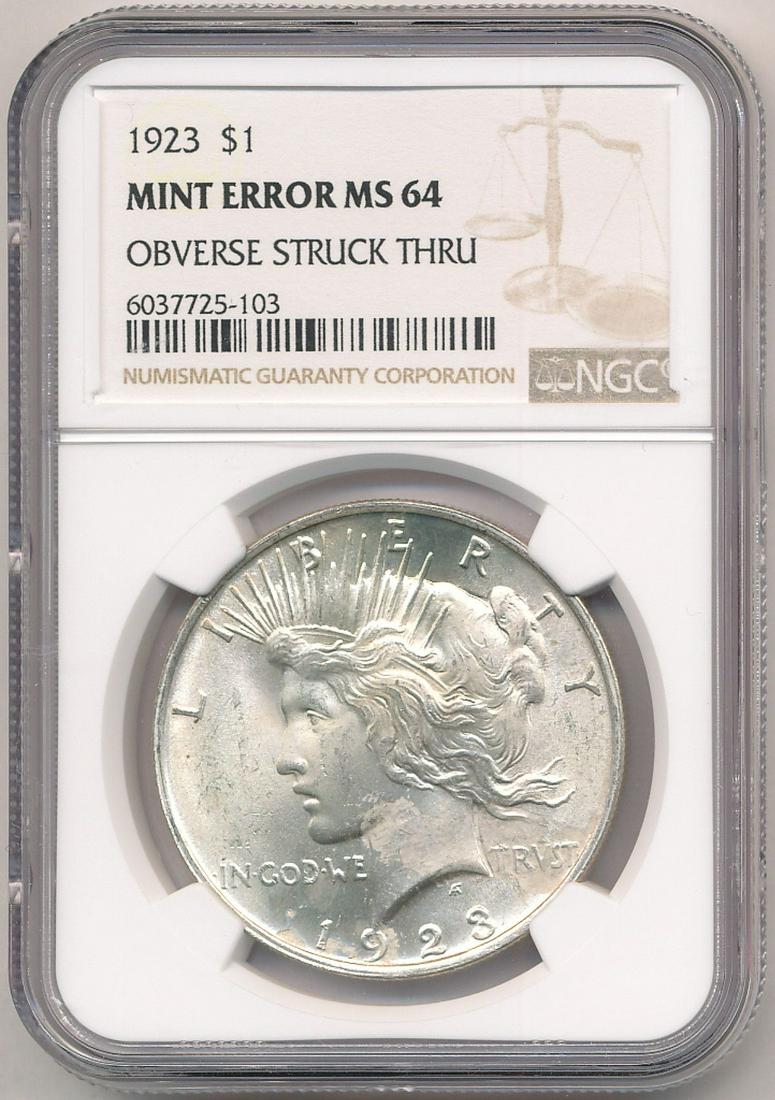 Mint Error 1923 Peace Silver Dollar NGC MS64 (1 of 2)