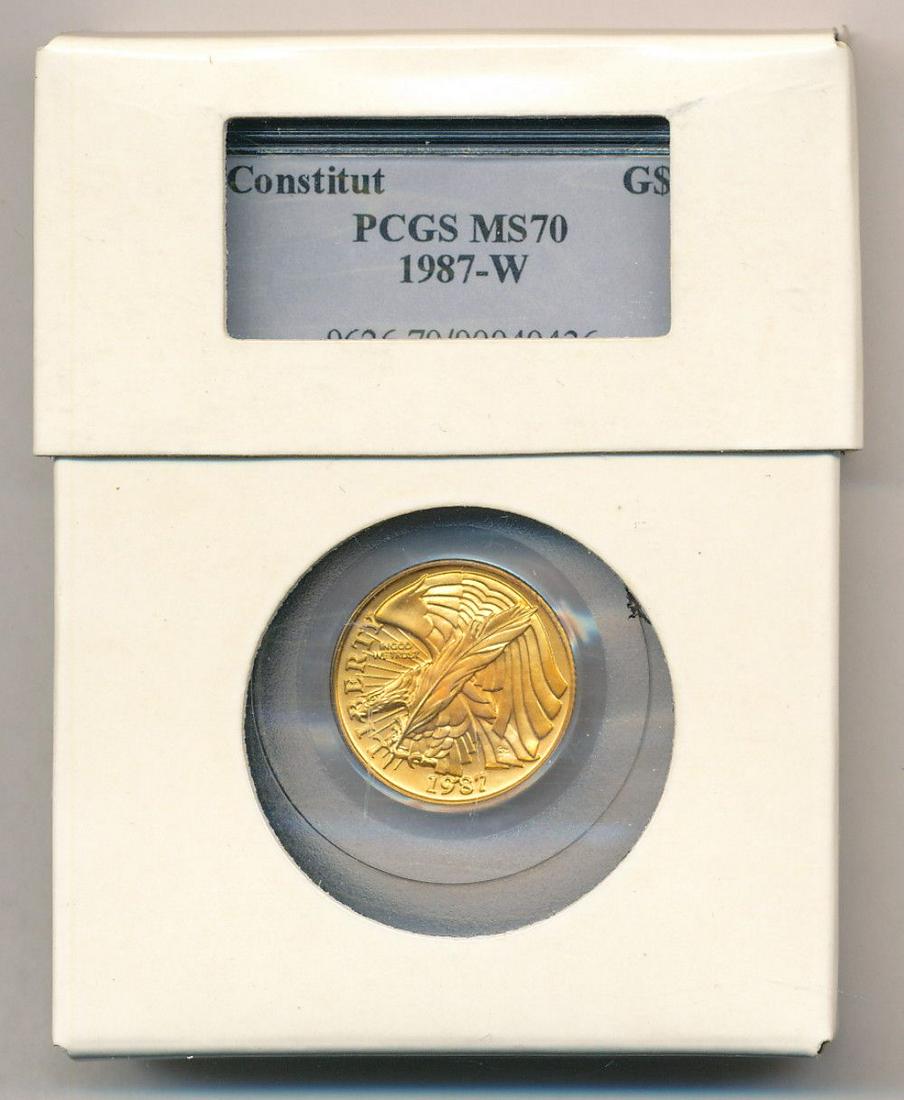 1987-W Constitutional Commemorative $5 Gold PCGS MS70: 1987-W Constitutional Commemorative $5 Gold PCGS MS70 w/ Intercept ShieldWinner shall receive the exact coin shown here. (IS/B)
