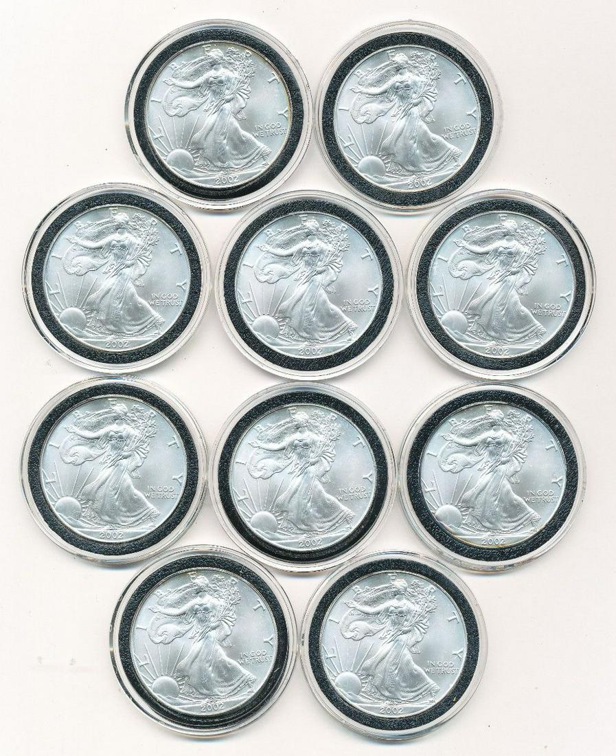 (10) 2002 American Silver Eagles (1 of 2)