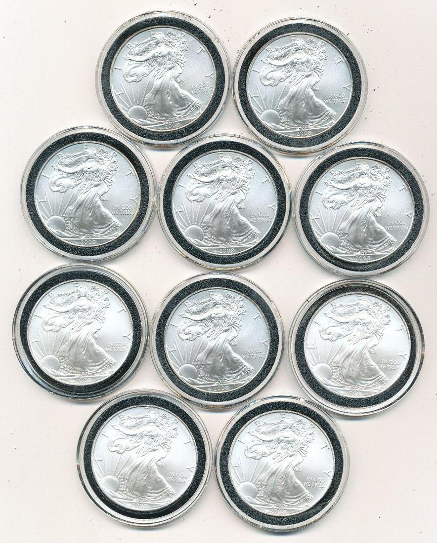 (10) 2008 American Silver Eagles (1 of 2)