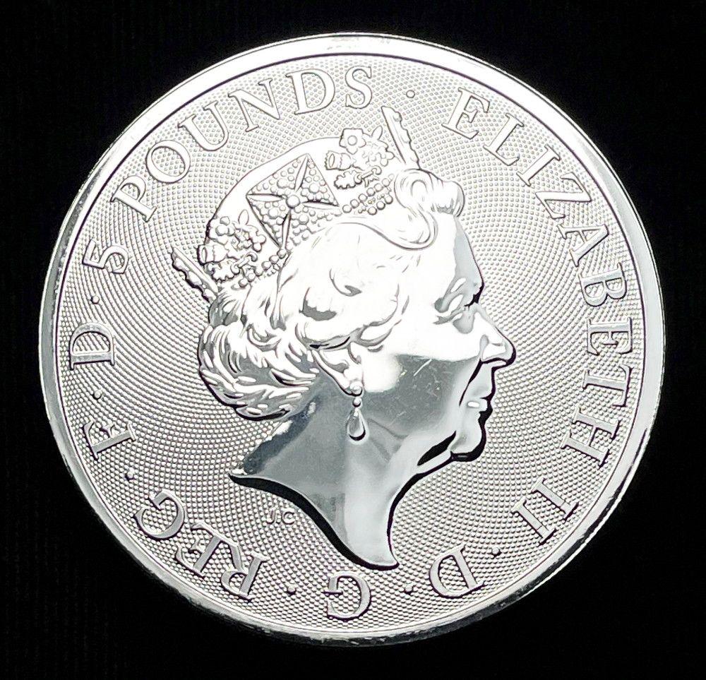 2018 G.B. Queen's Beasts Black Bull Of Clarence 2 oz: 2018 Great Britain Queen's Beast Black Bull Of Clarence 2 oz Silver. Winner shall receive the exact coin shown here. (RR/B)