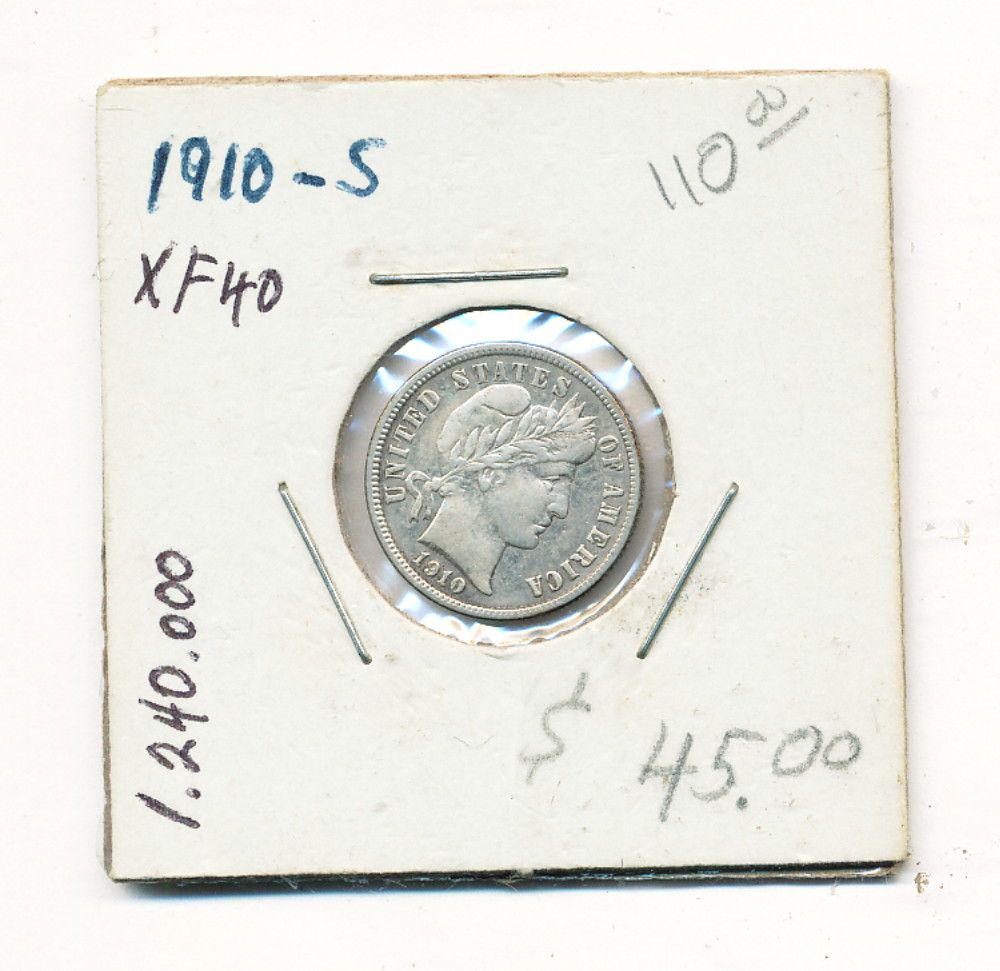 1910-S Barber Silver Dime: Winner shall receive the exact coin shown here. (EM/B)